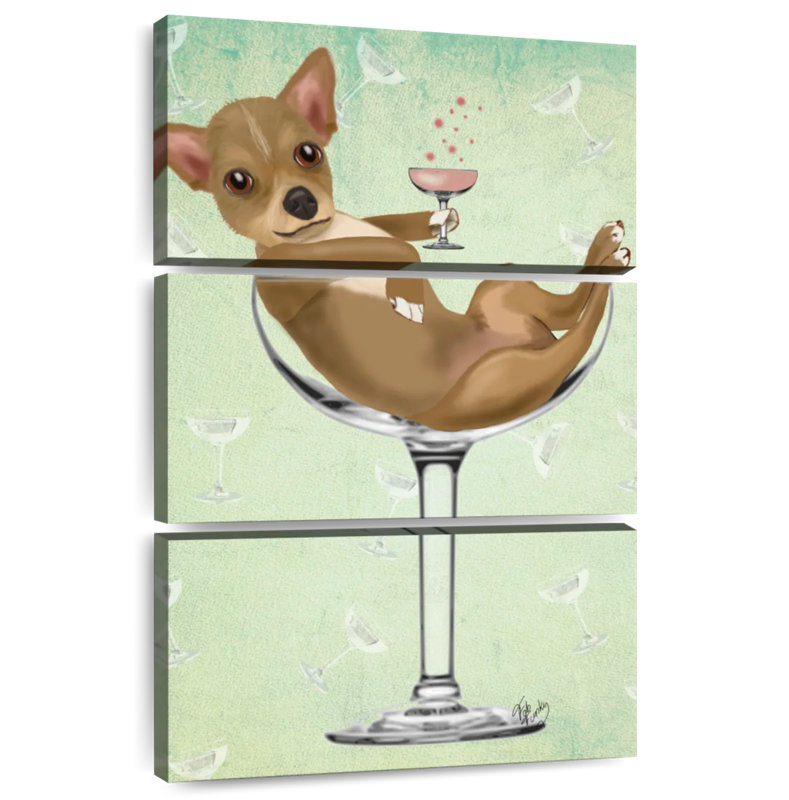 Chihuahua Brampt dans un verre à cocktail, H 74 po x l 48 po
