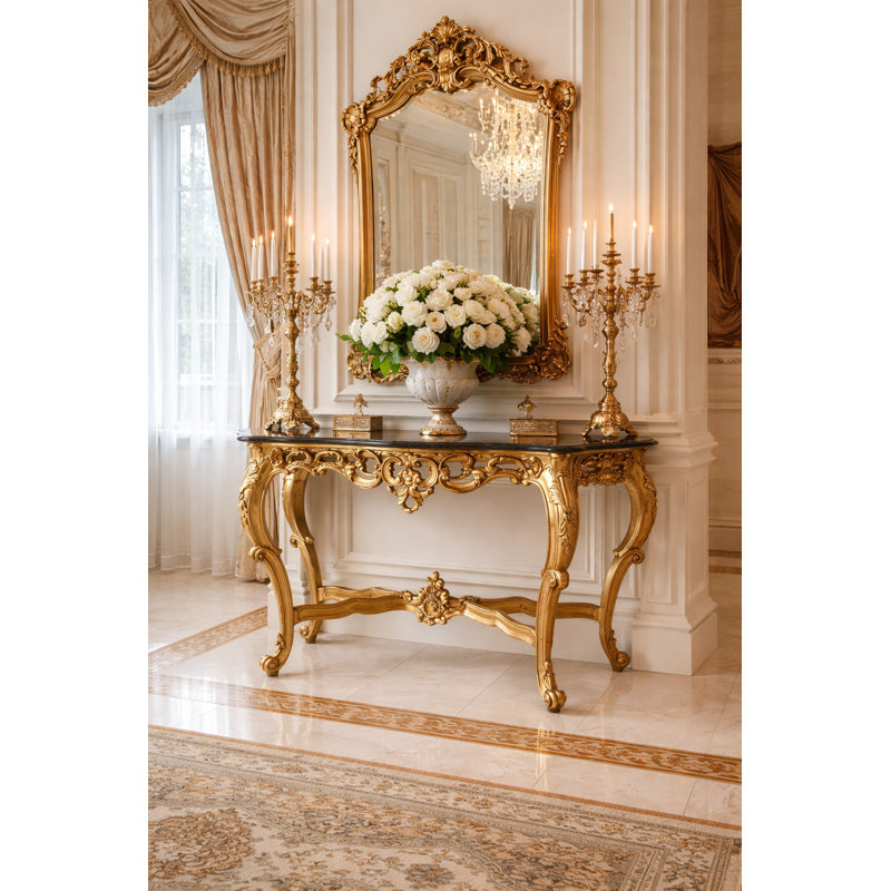 Console en marbre véritable, Noir, H 34,25 po x l 53 po x P 16,93 po