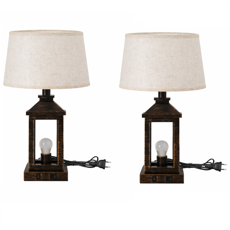 Lampe de table 20,5 po noire et dorée avec abat-jour en lin gris et commande tactile (ensemble de 2), Noir et or