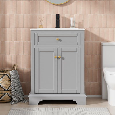 Meuble-lavabo classique 24 po avec comptoir d'évier Linsay, robinet de lavabo noir, peinture à la main, certifié EPA