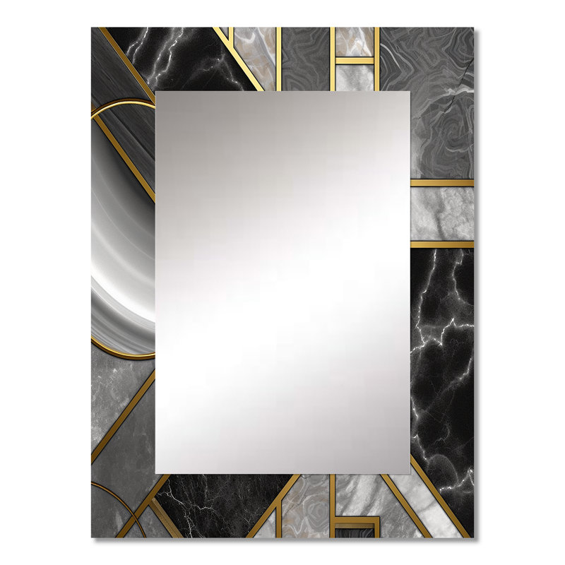 Natoas marbre granit agate avec des touches d'or III - miroir mural géométrique, miroir décoratif moderne, art imprimé en métal