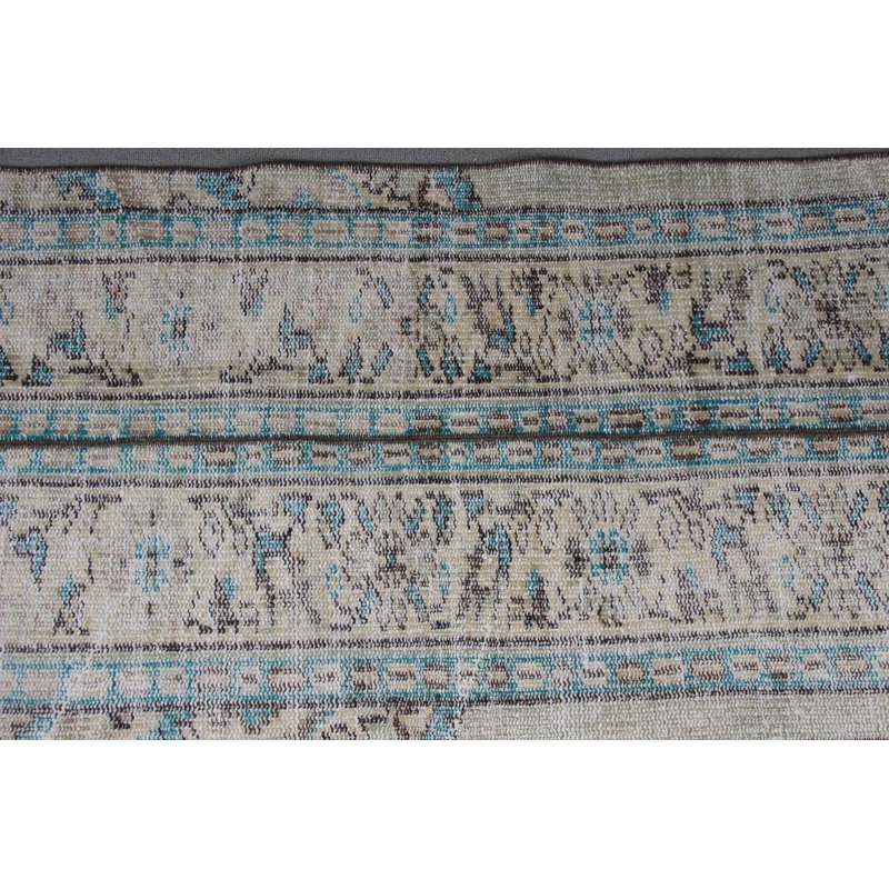 Antique-Look Turkish Runner Rug in Beige and Blue Ideal for Enhancing Entryway and Hallway Decor with Oushak Style Design