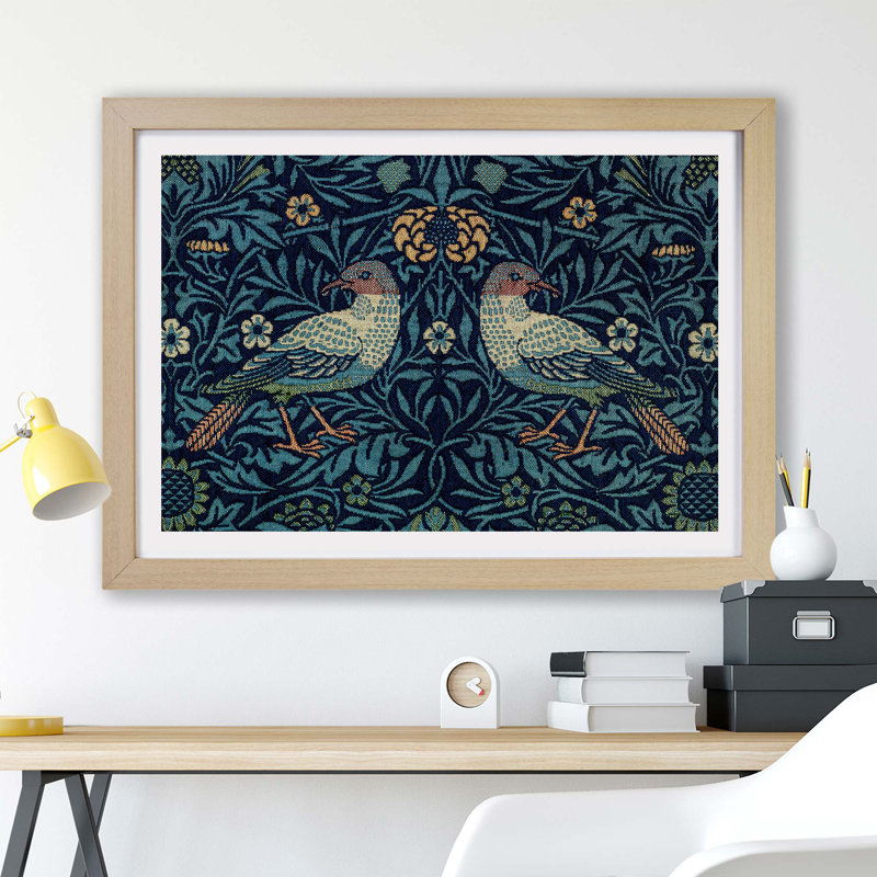 Flowers & Birds Pattern by William Morris - Single Picture Frame Painting, 33cm H x 45cm W x 2cm D, Oak