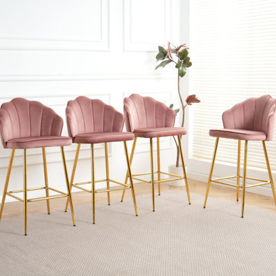 Chaises de bar et table de luxe en velours rose de luxe