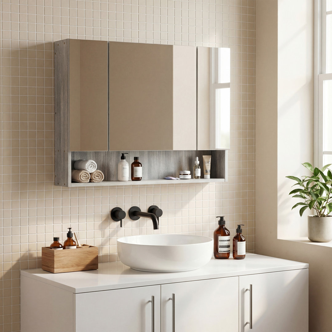 Gjelosh 90Cm W x 75Cm H Surface Mount Mirror Cabinet