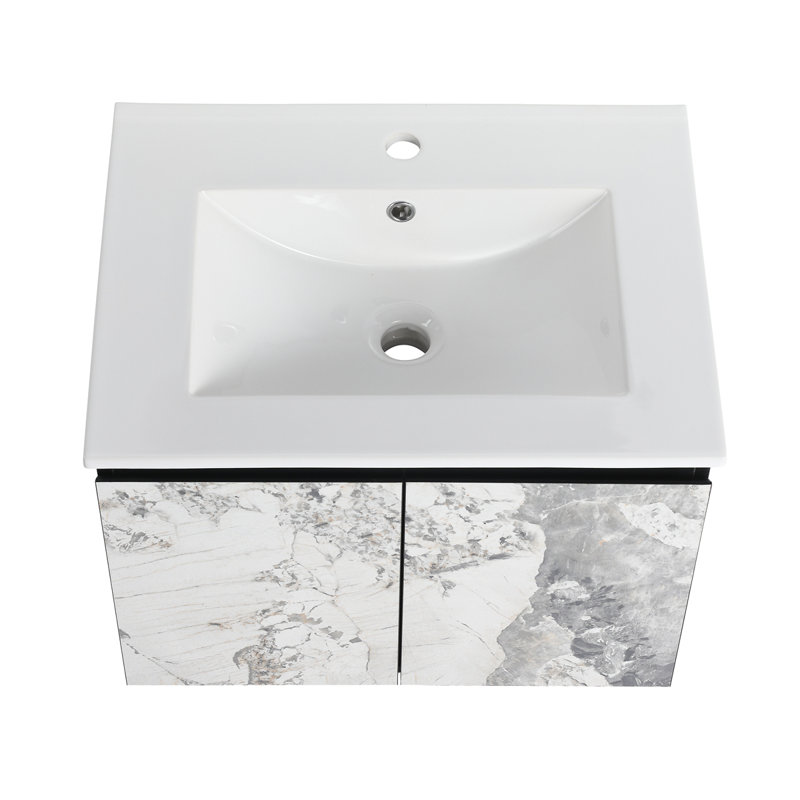 Meuble-lavabo mural 24 po avec lavabo en céramique et porte d'armoire à fermeture en douceur 24 po