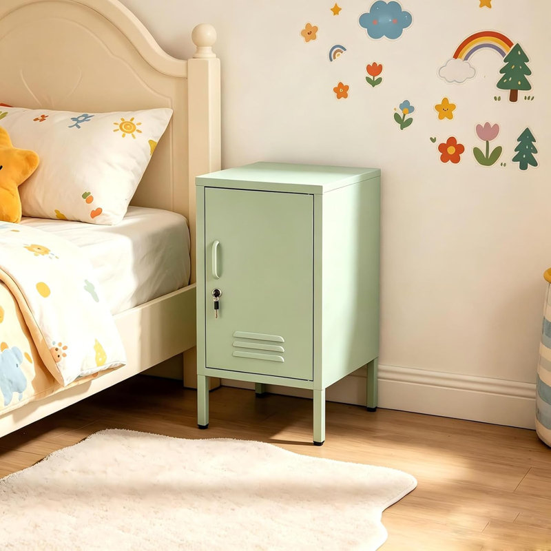Table de bout verrouillable en métal, table d'appoint moderne avec tablettes réglables, armoire de rangement minimaliste pour chambre à coucher, salon, assemblage facile, vert