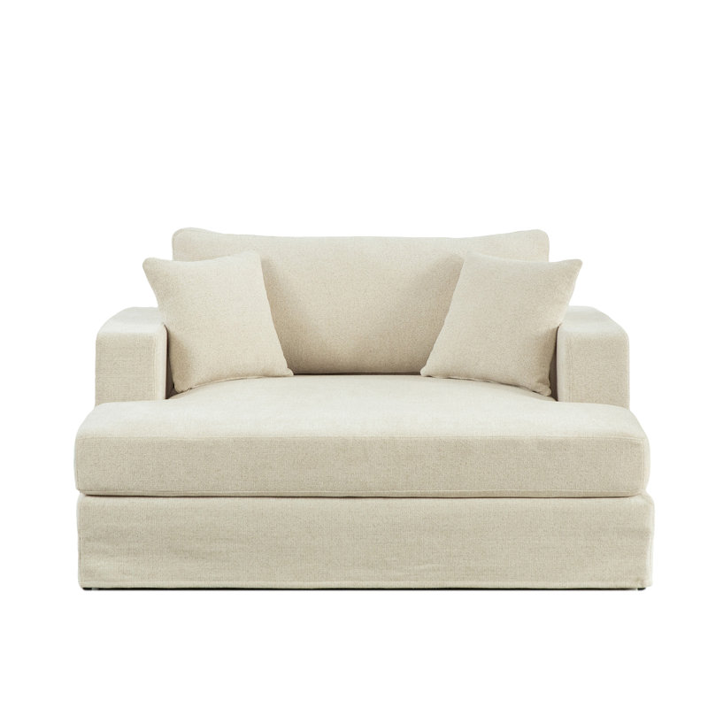 56.3" Wide Extra-Large Sofa Bed, Chenille, Beige