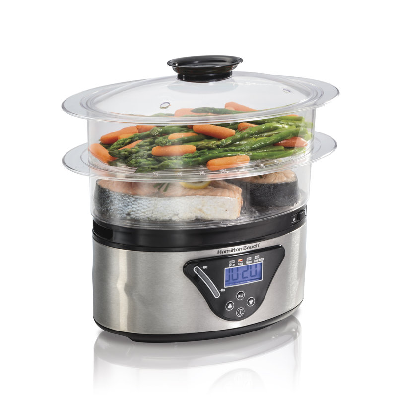 5.5 Quart Black and Silver Digital Steamer with Timer