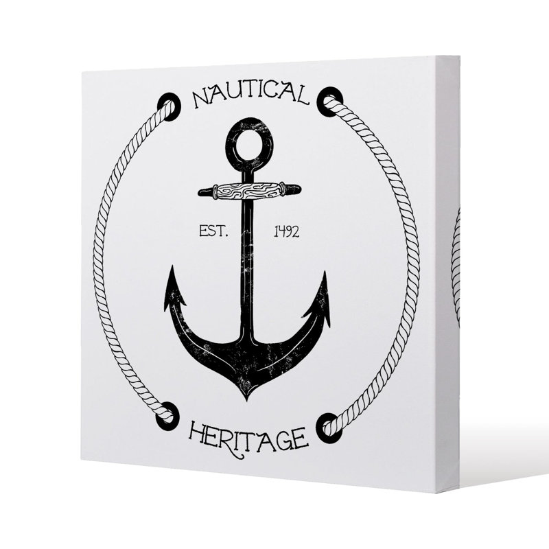 Nautical Anchor Slim Style Canvas Print, 15mm Slim Real wood., 20 cm H x 20 cm W
