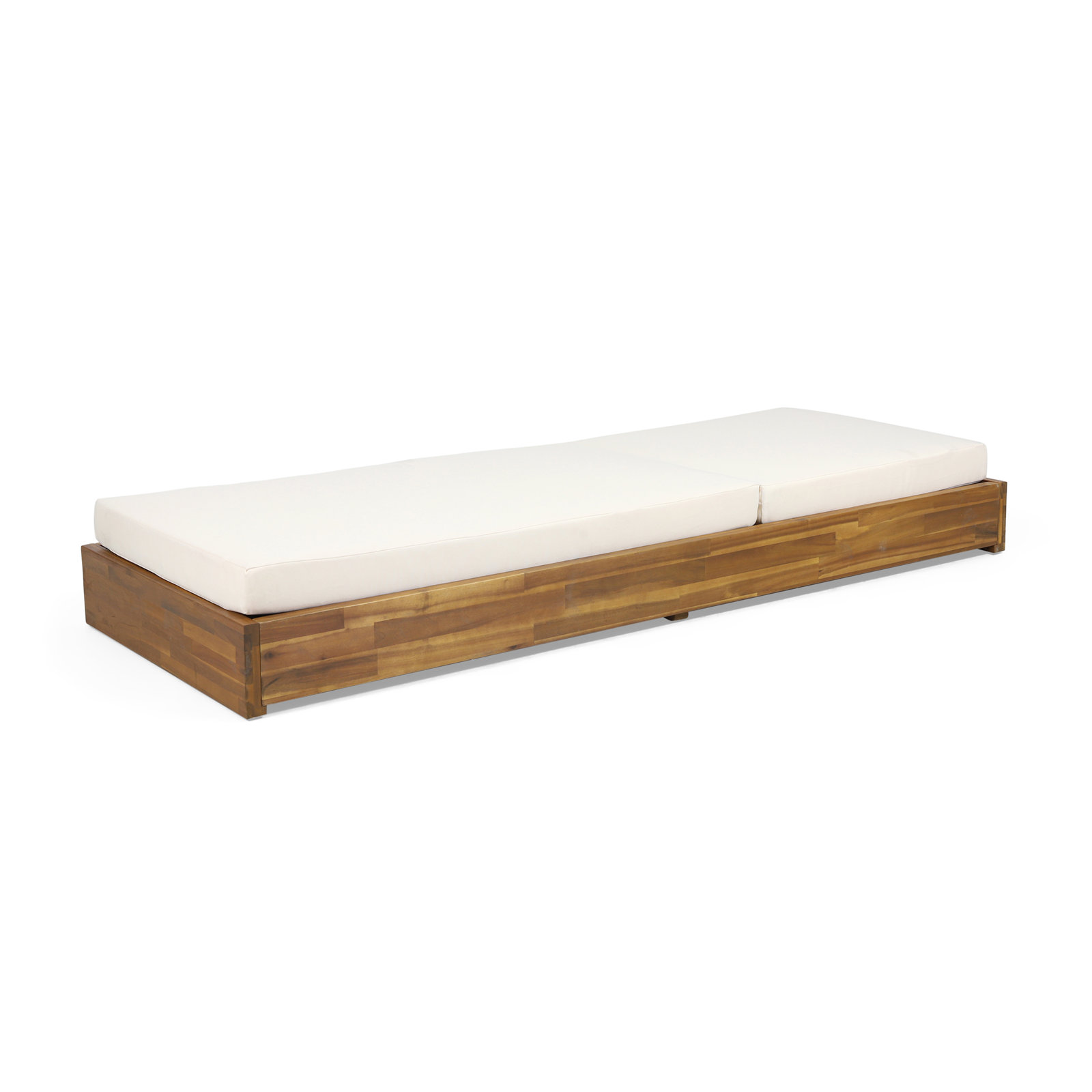 Donnie 30" Acacia Patio Chaise Lounge Set, Cream Cushion/Teak Frame, Set of 4