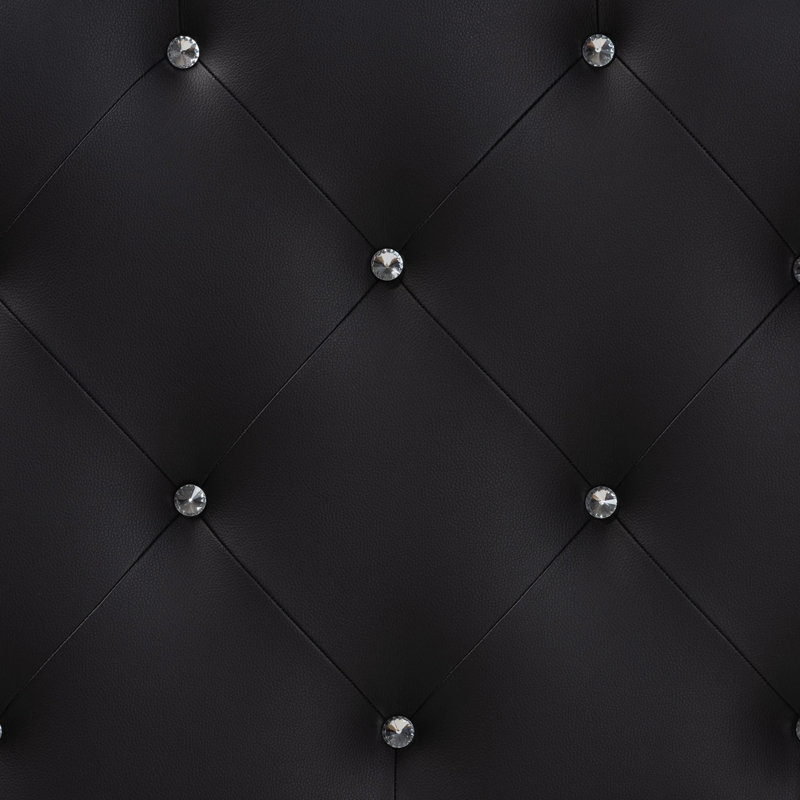 Myshawn Full Headboard In Black Faux Leather With Crystal Tufting, 53.82" H X 57.75" W X 2.5" D, Black, Full / Double