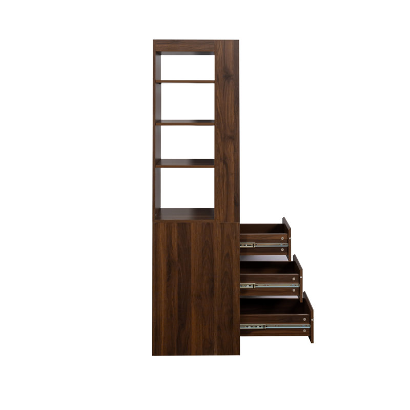 Armoire vitrée à 3 niveaux et à 3 tiroirs de 72,07 po de hauteur et de 20,27 po de largeur Caswell, Noyer