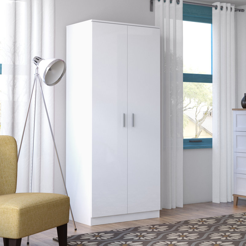 Brylene 2 Door Wardrobe, White Oak/White High Gloss