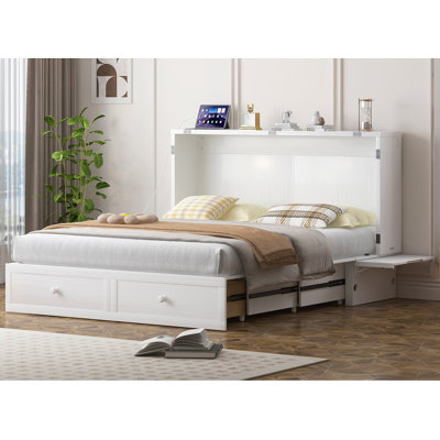 Queen Murphy Bed with USB Port & Large Storage Drawers