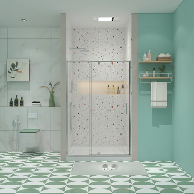 44-48" W X 71" H Piovt Swing Glass Shower Door,Pivot Frame Sliding Shower Door With 1/4"(6Mm) Clear SGCC Tempered Glass,Chrome Finish Shower Doors,Reversible Installation