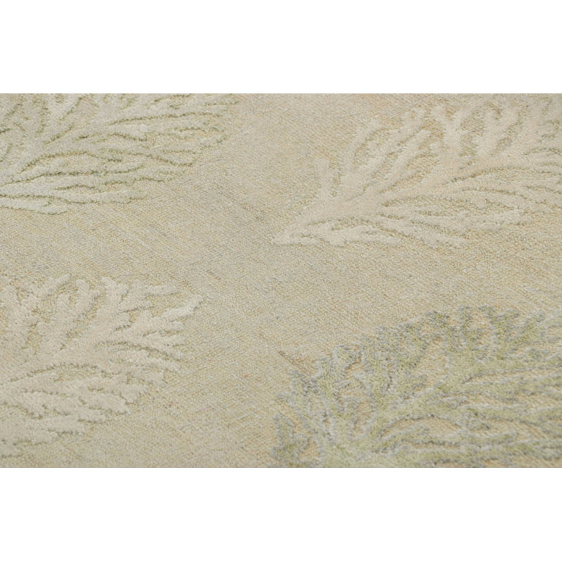 Rug & Kilim’S Block Print Square Rug With Beige And Green Floral Patterns, Rectangle 10' x 14'