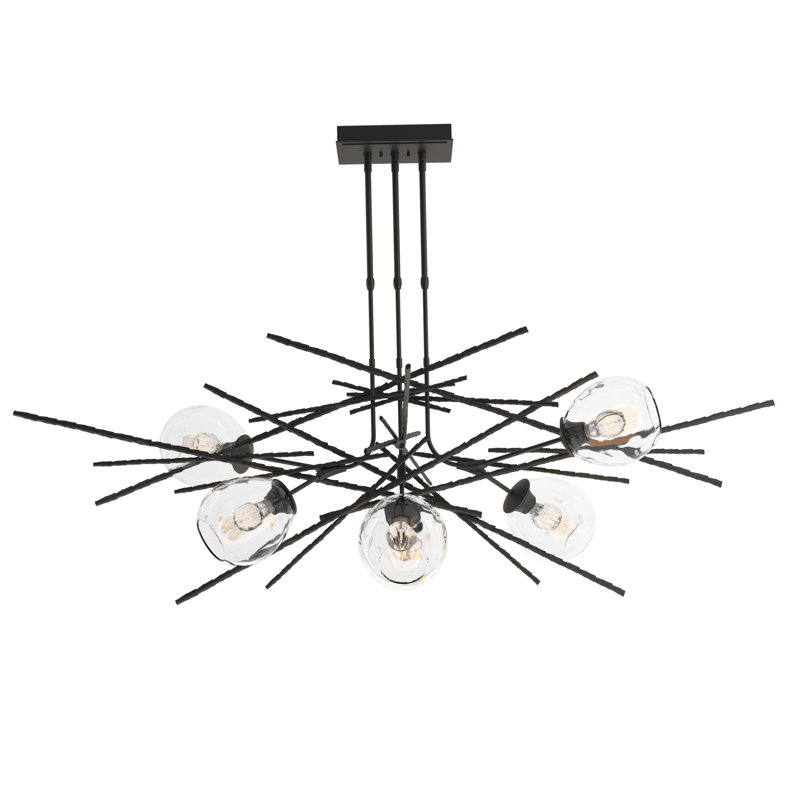 Griffin 6 - Light Sputnik Sphere Chandelier, Black, XLong: 32.3" to 71.3", Clear Glass