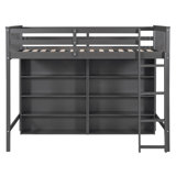 62.2''H Wooden Loft Bed with Storage Shelves,Space Saving Design Bed with Built-in Ladder