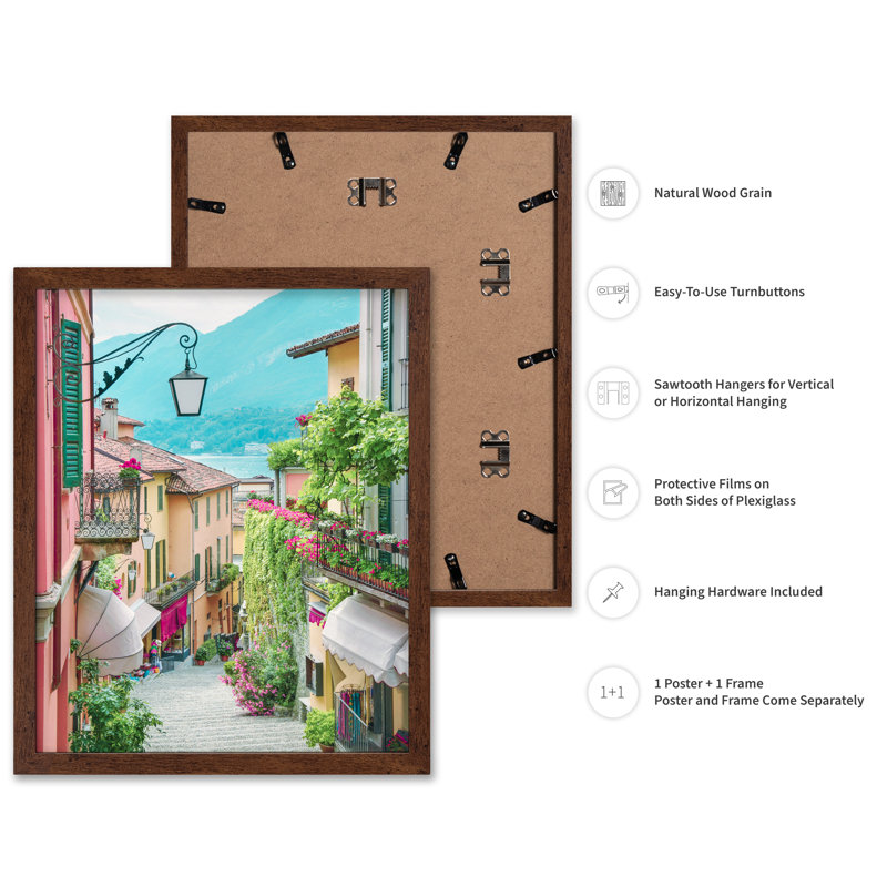 Bellagio Street, Poster, Brown Framed, 11"H x 14"W