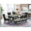 Ensemble de table de salle à manger 6 pièces moderne comprenant une table rectangulaire en bois avec pieds en X et 4 chaises Parson en tissu noir avec banc, noir brossé-278945317-278945322