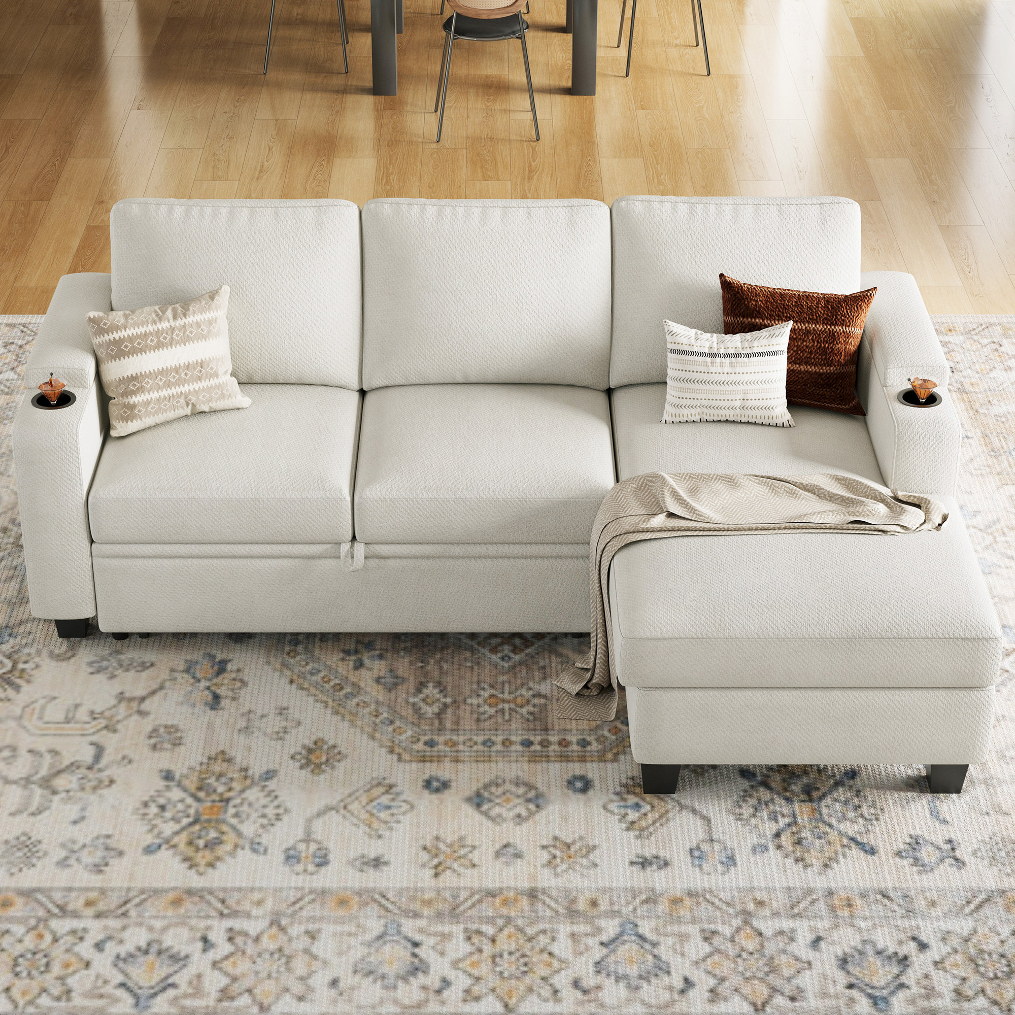 Chenille Apartment Small L Shaped Sofa Pull Out Bed Couch Livingroom Couch Modular Sectional Sofa With Storage Chaise