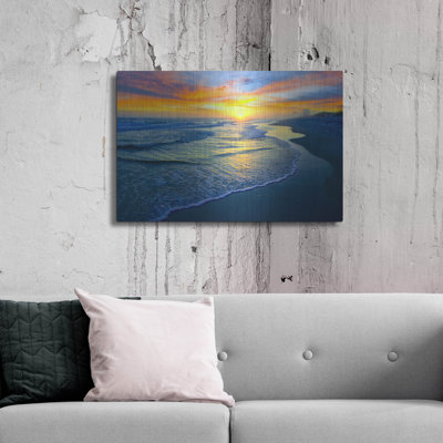 Highland Dunes «Yellow Sun Sunset Red and Blue Seascape» par Ezra Tanner, art mural en métal