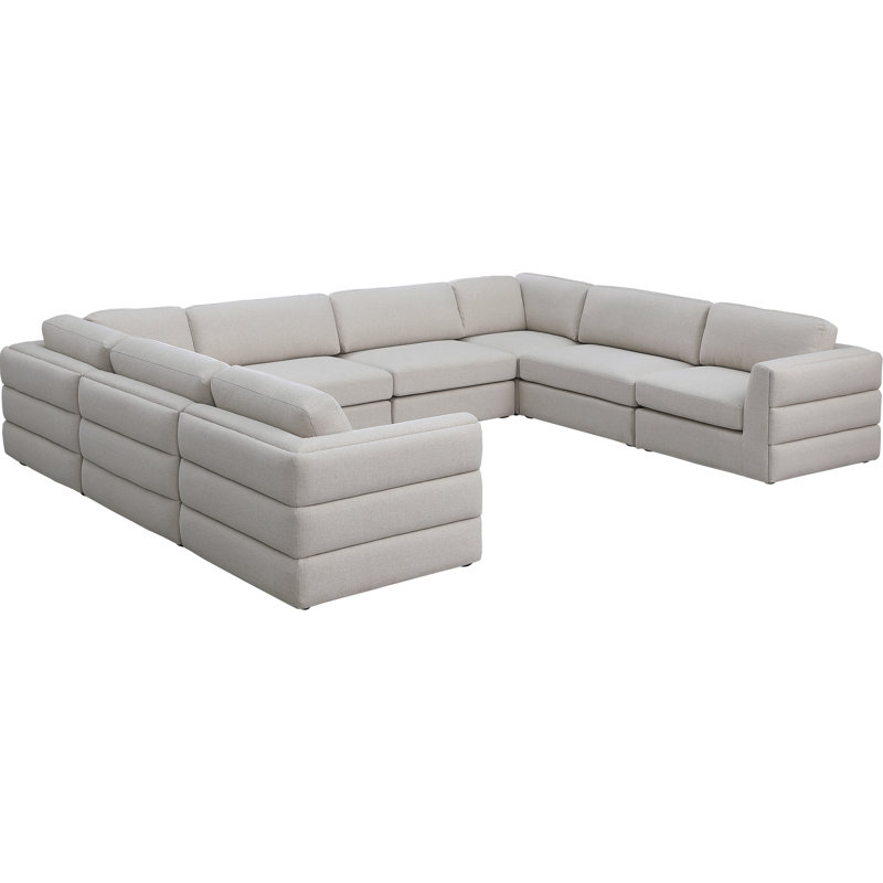 Howardine Upholstered U-Shaped Sectional Reversible, Beige Linen Textured Fabric
