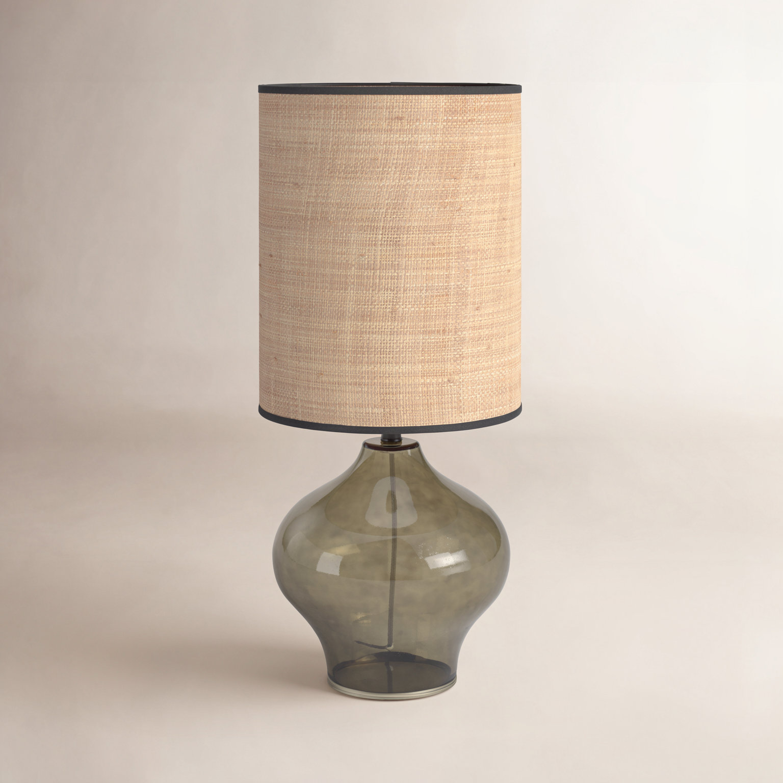 Philomena Glass Table Lamp, Dark Green/Black, Natural Woven Rattan/Black Trim, 23.50" H x 11" W x 11" D
