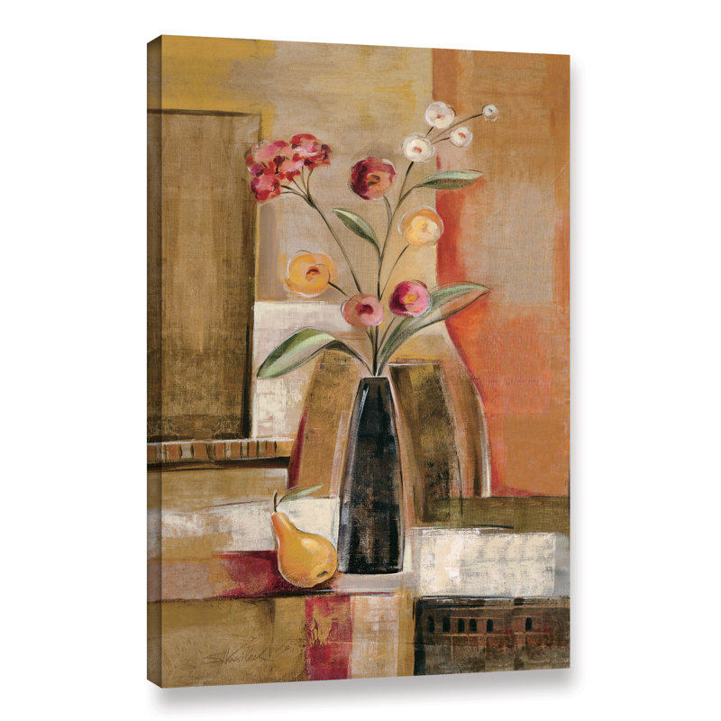 Poire et ranunculi, reproduction d’art sur toile tendue encadrée, H 36 po x l 24 po x P 2 po