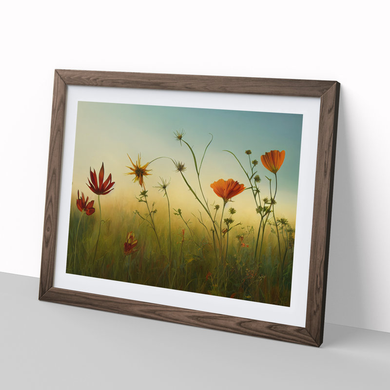 Luscious Wildflowers Floral - Single Picture Frame Painting, 46cm H x 64cm W x 2cm D, Walnut