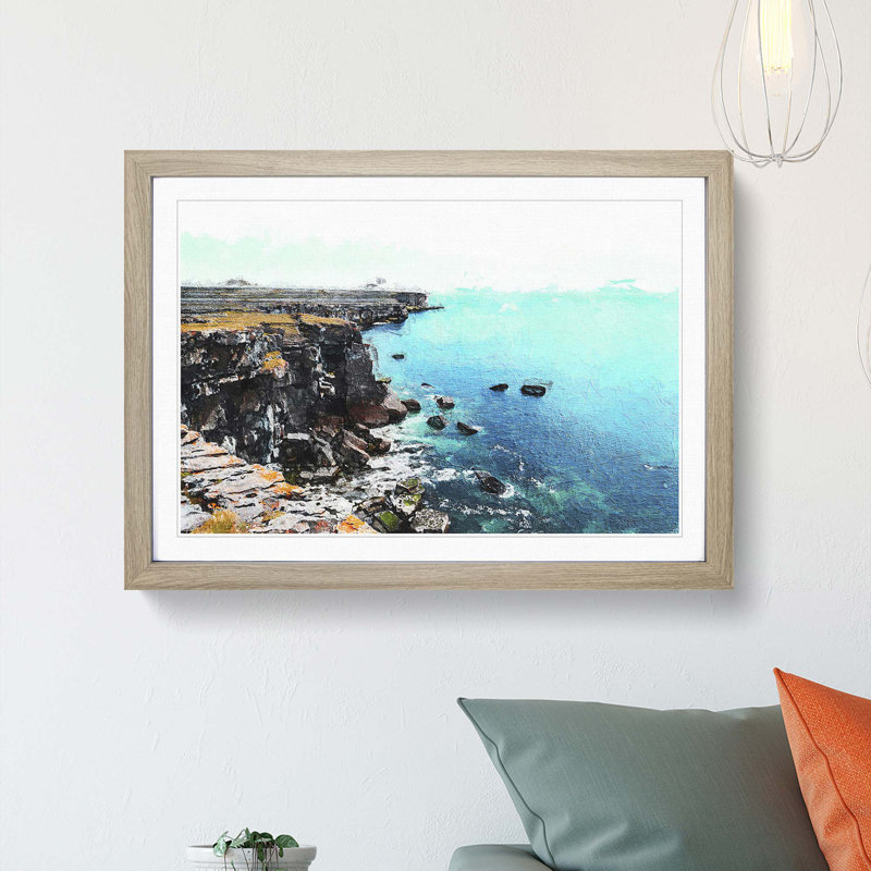 Coastline View - Picture Frame Painting, 27cm H x 36cm W x 2cm D, Oak Framed