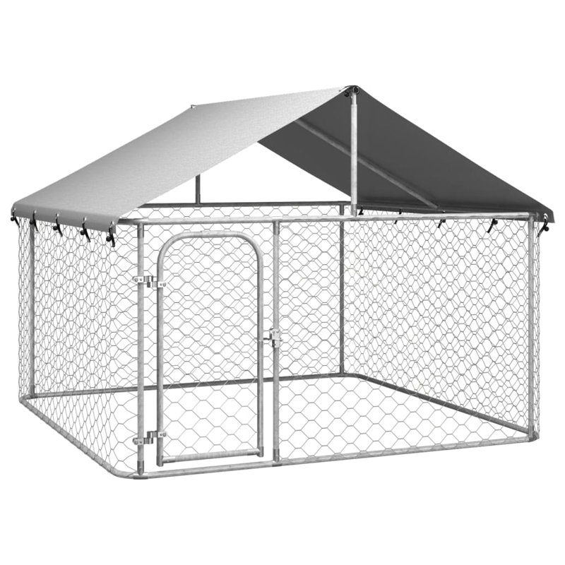 59.1'' H White Steel Outdoor Dog Kennel with Roof