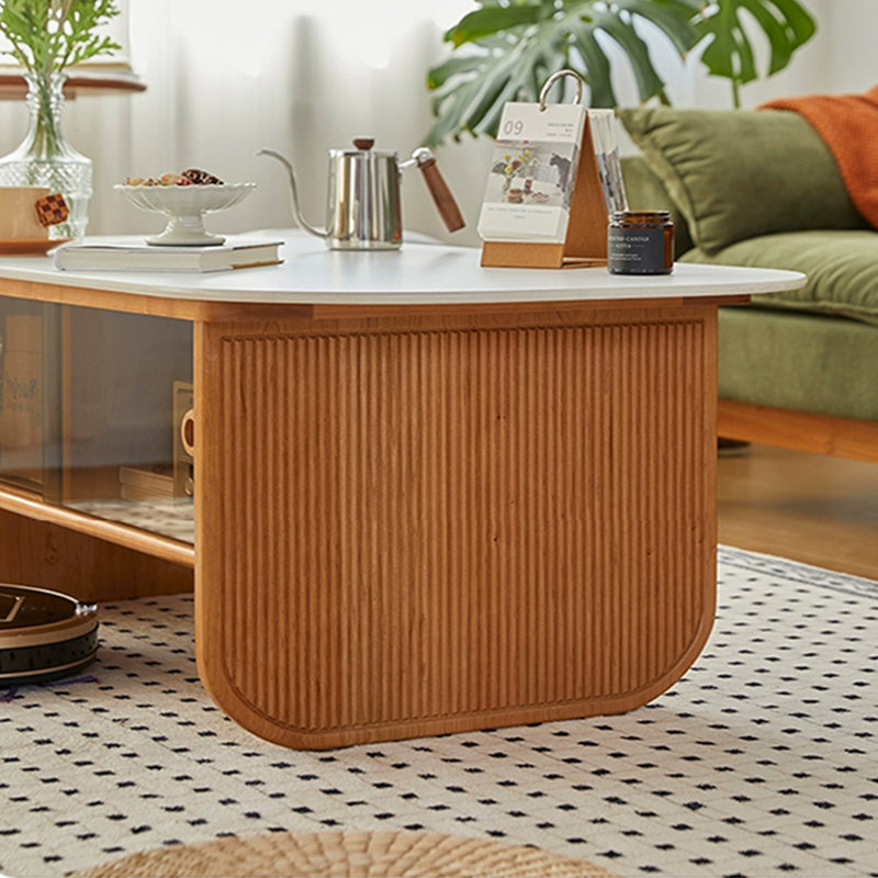 Table basse en bois massif de style crème à bûches, H 18,11 po x L 51,18 po x l 25,59 po