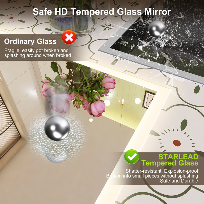 Bathroom Illuminated Led Lighted Mirror Bluetooth, Dimming Function, Anti Fog, 3 Color Temperature, 28 x 36"