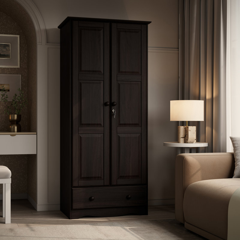 Armoire-penderie flexible 100% bois massif 2 portes avec serrure Primm, Espresso