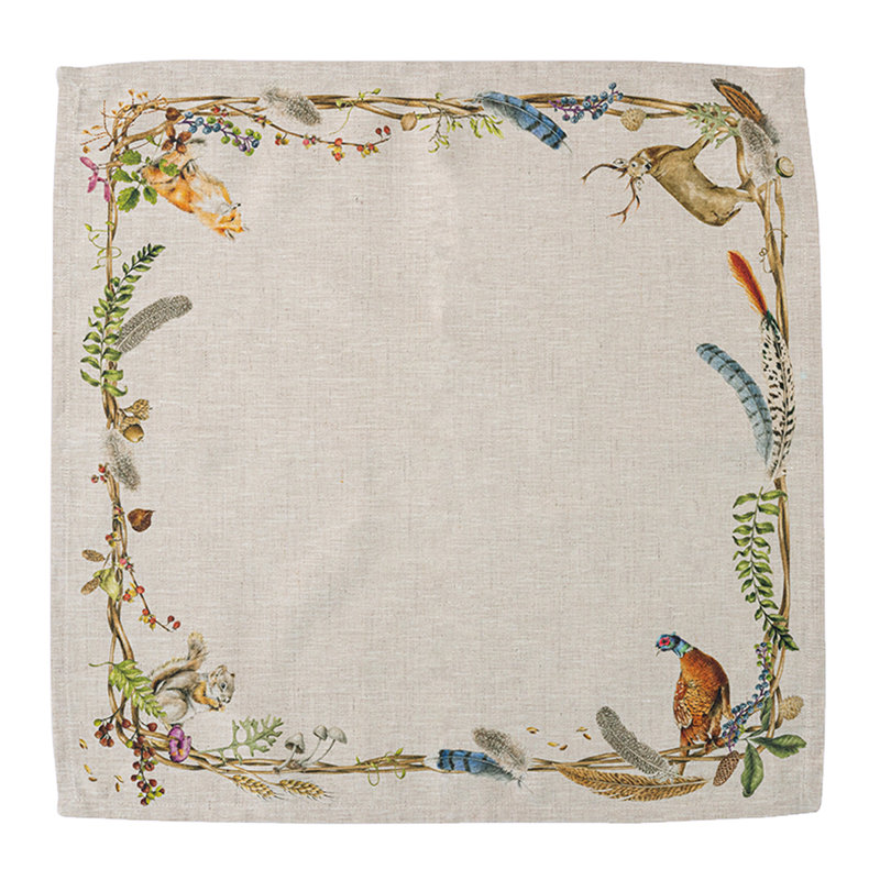 Autumn Forest Animals Linen Napkin with Fall Motif