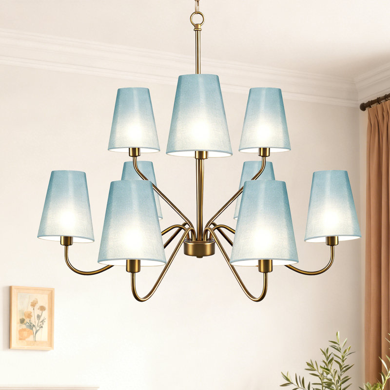 Krassimira 9 - Light Dimmable Tiered Chandelier, 2 Tiers, 9 Lights, 25.2" H x 30" W x 30" D