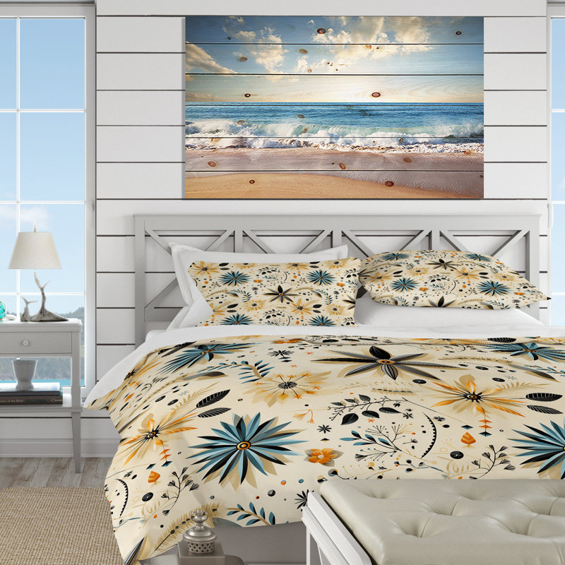 Nomadic Serenity Boho Pattern III Floral Duvet Cover, Twin Duvet Cover + 1 Standard Sham