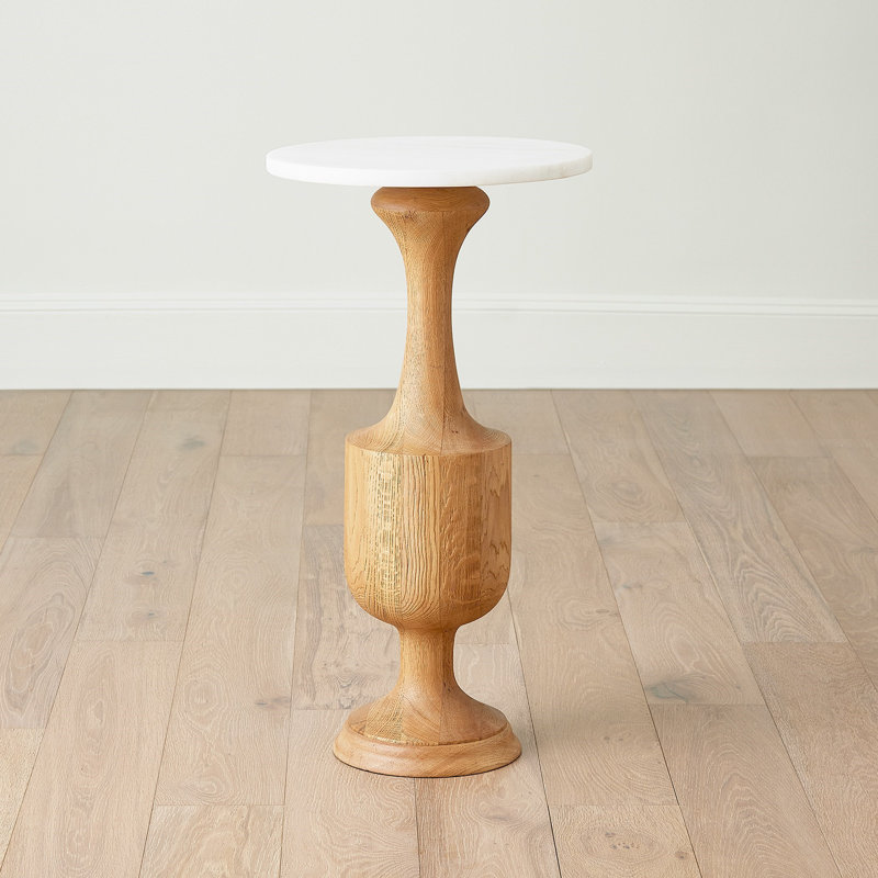 Marble End Table, White Top/Brown Base