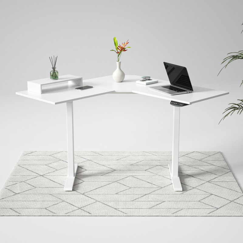 Bureau en L à hauteur ajustable Suzette, Blanc