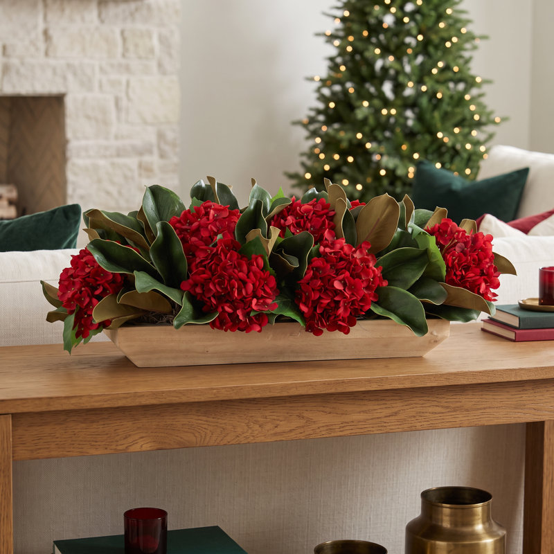 Beaverton Magnolia Faux Floral in Planter, Red
