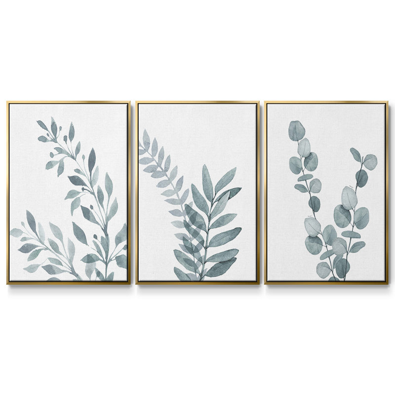 Blue Botanical Wash I 3 pièces, Or, H 36 po x l 72 po