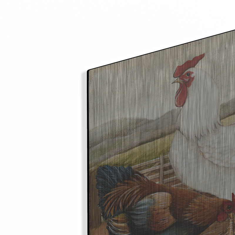 August Grove® «Rooster pair 3» par David Carter, art mural en métal brun, H 12 po x l 12 po