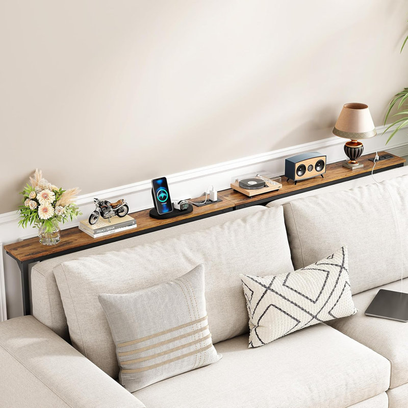 2-Pack Narrow Console Table With Built-In Power Outlets & USB Ports, Adjustable Height Behind Couch Sofa Table For Living Room, Entryway, Hallway