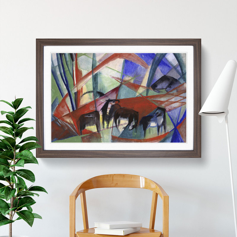 Many Horses by Franz Marc - Picture Frame Painting, 36cm H x 48cm W x 2cm D, Walnut Framed
