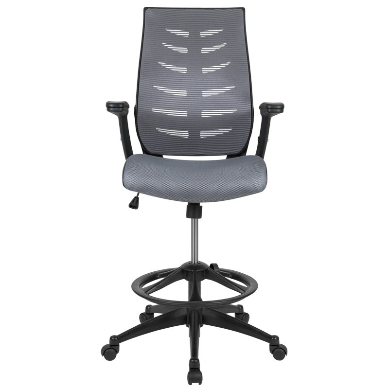 High Back Mesh Spine-Back Ergonomic Drafting Chair with Adjustable Foot Ring, Gray