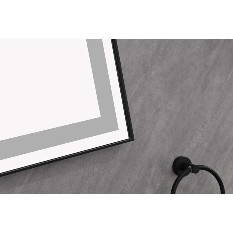 Miroir de salle de bain 48 x 72 avec lumières DEL - Matériau mural en aluminium noir mat