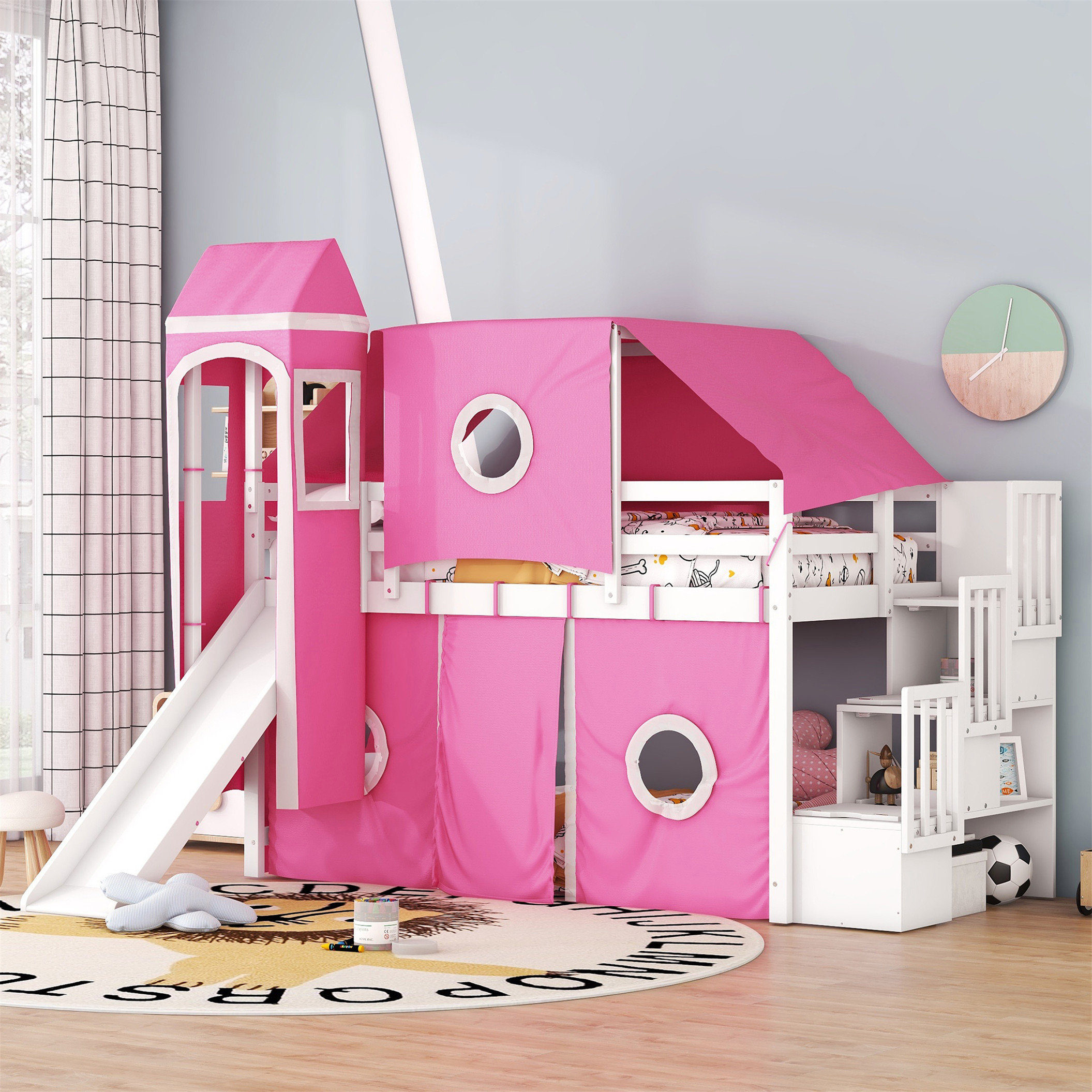 Harper Orchard Unique Loft Bed with Tent and Tower for Kids' Fun and ...