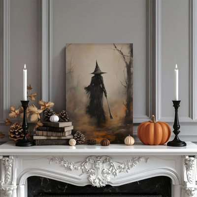 1pc Framed Canvas Wall Art Prints Poster, Witch in the Forest Halloween Art Posters Canvas Print Painting for Living Room Bedroom Office Bathroom Dorm Home Decor, Ready To Hang